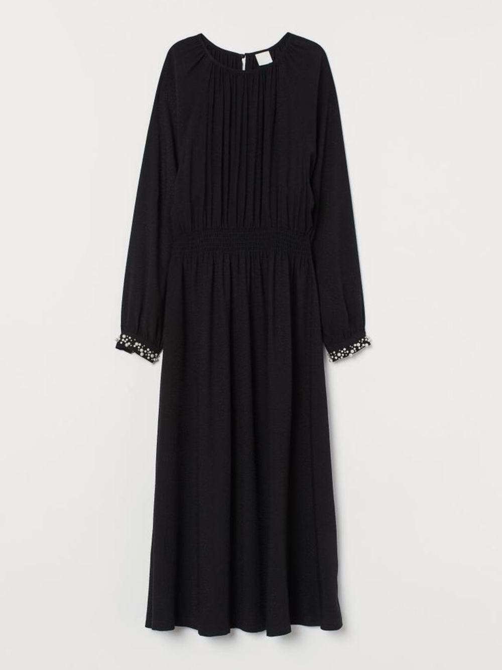 H&M Black Long-Sleeve Midi Dress with Beaded Cuffs